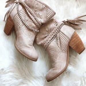 Naughty Monkey Not Rated Adylene Western Suede Leather Rhinestone Braided Boots